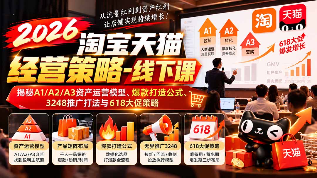 2026淘宝天猫经营策略-线下课：揭秘A1/A2/A3资产运营模型、爆款打造公式、3248推广打法与618大促策略-网创之家
