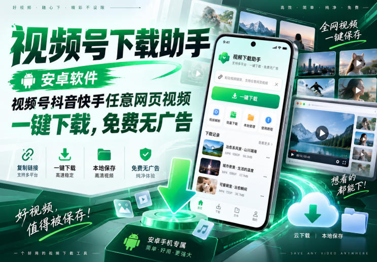 视频号下载助手，安卓软件，视频号抖音快手任意网页视频，一键下载，免费无广告-网创之家