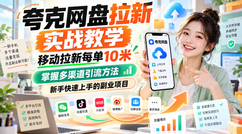 夸克网盘拉新实战教学，移动拉新每单10米，掌握多渠道引流方法，新手快速上手的副业项目(更新0929)-网创之家