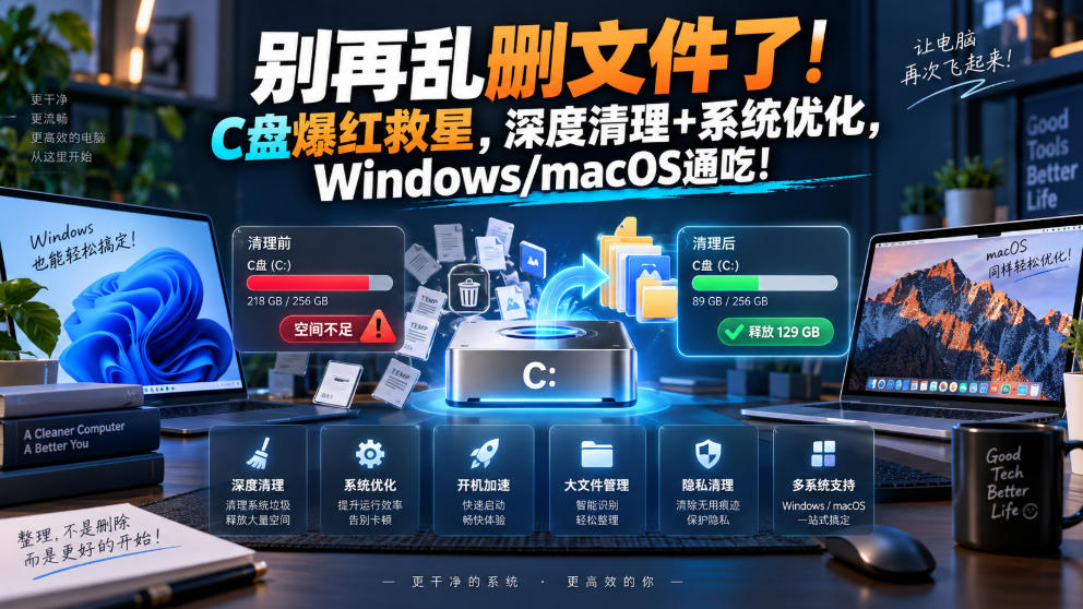 别再乱删文件了！C盘爆红救星，深度清理+系统优化，Windows/macOS通吃！-网创之家