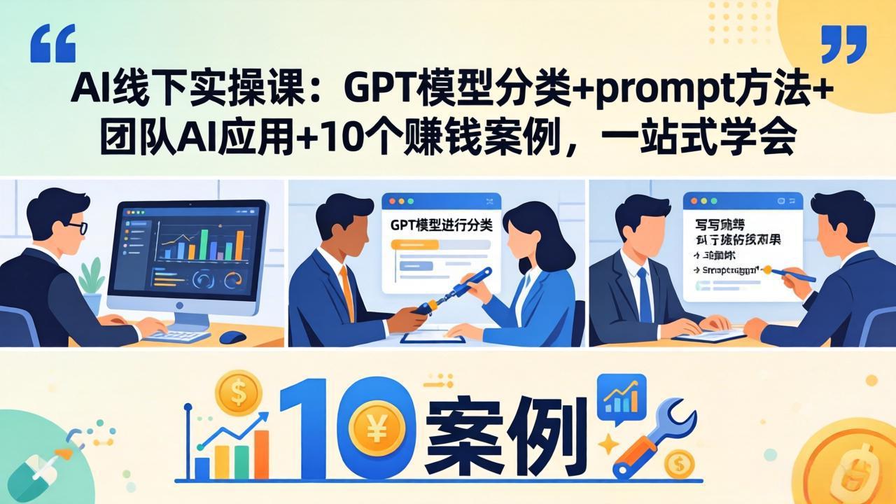 AI线下实操课：GPT模型分类+prompt方法+团队AI应用+10个赚钱案例，一站式学会-网创之家