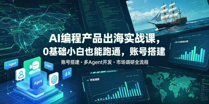 AI编程产品出海实战课，0基础小白也能跑通，账号搭建・多Agent开发・市场调研全流程，月入千刀跨境变现教程(更新)-网创之家