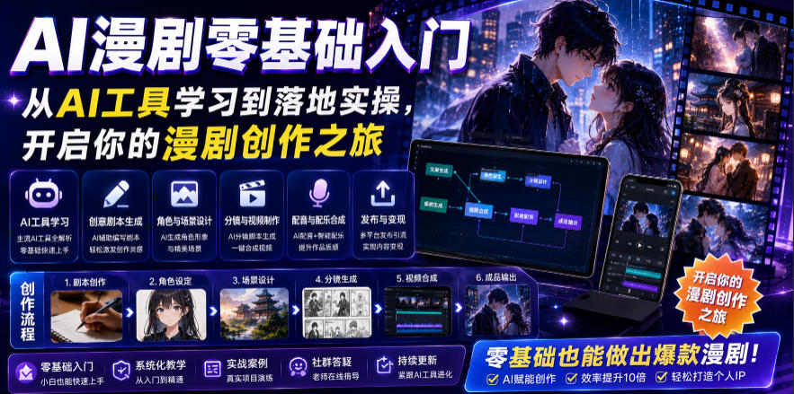 AI漫剧零基础入门，从AI工具学习到落地实操，开启你的漫剧创作之旅-网创之家