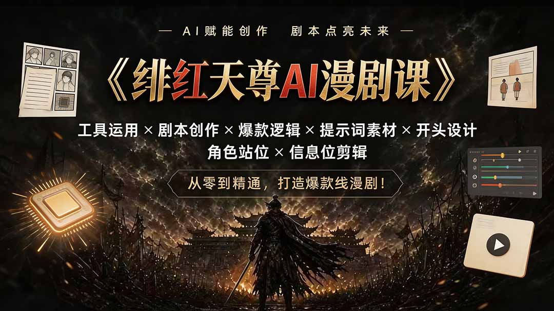 绯红天尊AI漫剧课|工具运用×剧本创作×爆款逻辑×提示词素材×开头设计×角色站位×信息位剪辑-网创之家