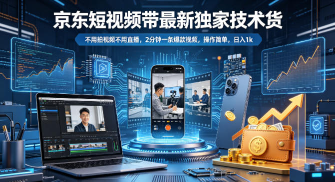 京东短视频带货最新独家技术，不用拍视频不用直播，2分钟一条爆款视频，操作简单，日入1k+【揭秘】-网创之家