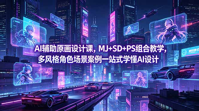 AI辅助原画设计课，MJ+SD+PS组合教学，多风格角色场景案例一站式学懂AI设计-网创之家