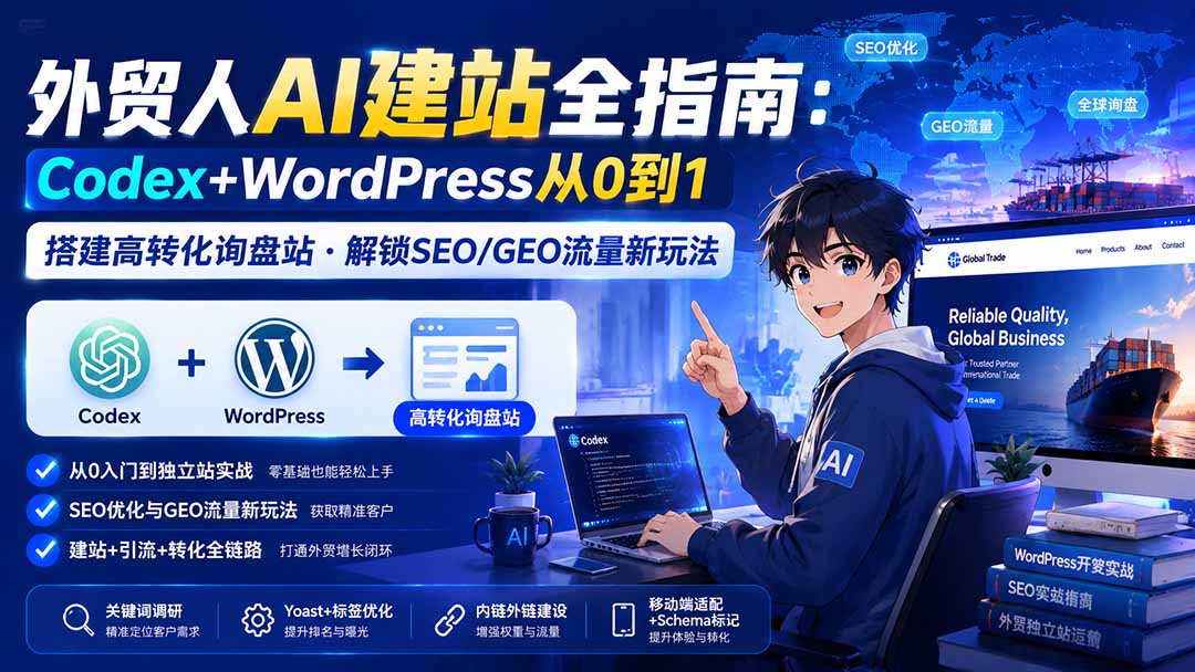 外贸人AI建站全指南：Codex+WordPress从0到1·搭建高转化询盘站·解锁SEO/GEO流量新玩法-更新8月-网创之家