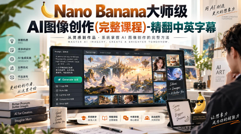【无水印】Nano Banana大师级AI图像创作(完整课程)-精翻中英字幕-网创之家