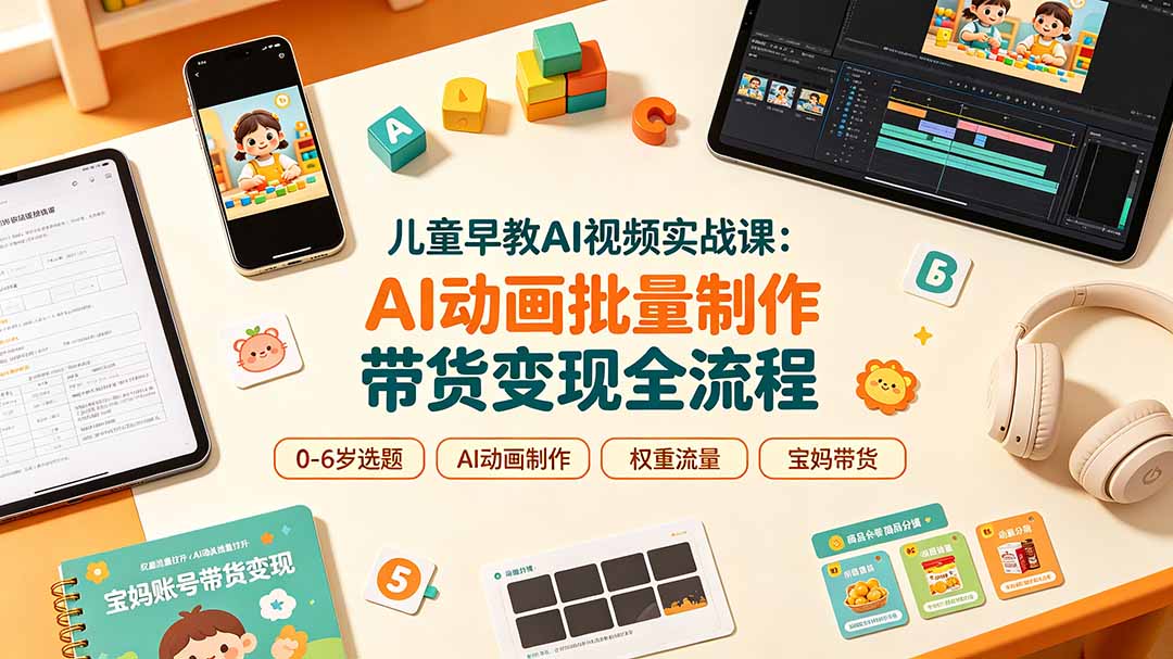 儿童早教AI视频实战课：0-6岁认知选题｜AI动画批量制作｜权重流量拉升｜宝妈账号带货变现全流程-网创之家