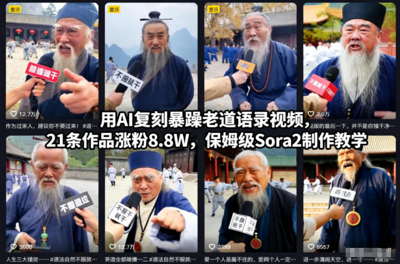 用AI复刻暴躁老道语录视频，21条作品涨粉8.8W，保姆级Sora2制作教学-网创之家