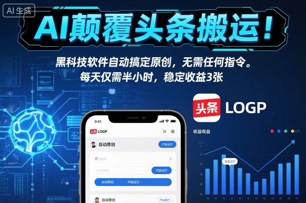 AI颠覆头条搬运!黑科技软件自动搞定原创,无需任何指令。每天仅需半小时,稳定收益3张【揭秘】-网创之家