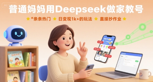 普通妈妈用Deepseek做家教号，条条热门，日变现1k+的玩法，直接抄作业-网创之家