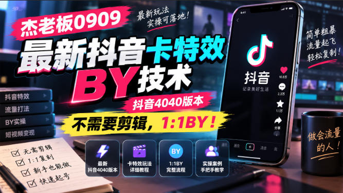 杰老板0909最新抖音卡特效搬运技术，抖音4040版本，不需要剪辑，1:1搬运！-网创之家