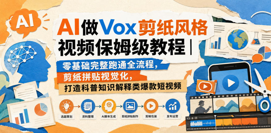 AI做Vox剪纸风格视频保姆级教程｜零基础完整跑通全流程，剪纸拼贴视觉化，打造科普知识解释类爆款短视频-网创之家