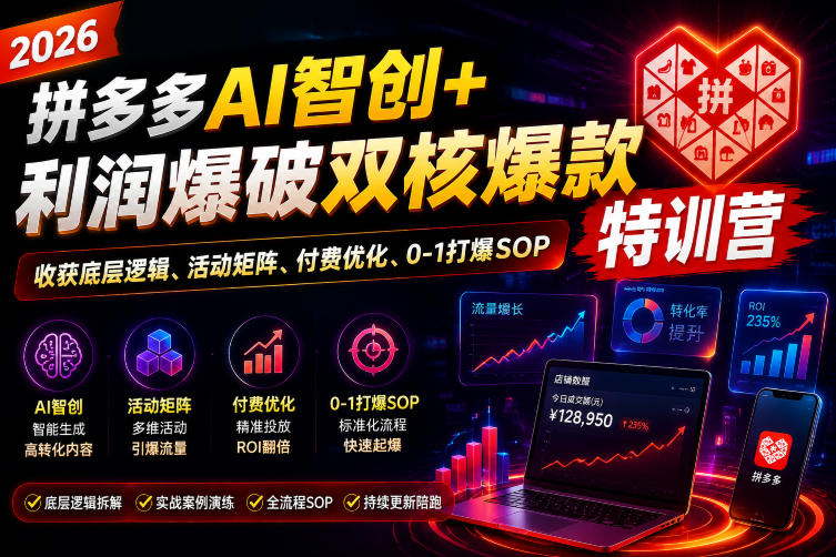 2026拼多多AI智创+利润爆破双核爆款特训营,收获底层逻辑、活动矩阵、付费优化、0-1打爆SOP(更新0727)-网创之家