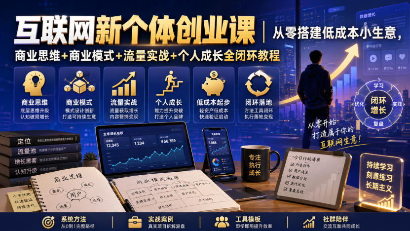 互联网新个体创业课｜从零搭建低成本小生意，商业思维+商业模式+流量实战+个人成长全闭环教程(更新0922)-网创之家