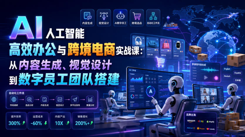 AI人工智能高效办公与跨境电商实战课：从内容生成、视觉设计到数字员工团队搭建-网创之家