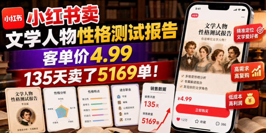 小红书卖文学人物性格测试报告，客单价4.99，135天卖了5169单！-网创之家