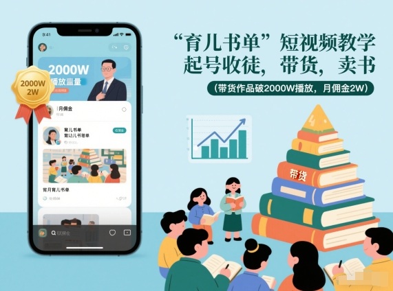 育儿书单短视频教学,起号收徒,带货,卖书(带货作品破2000W播放,月佣金2W)-网创之家