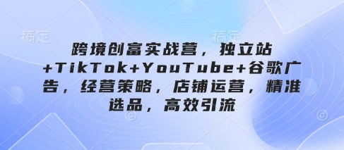 跨境创富实战营,独立站+TikTok+YouTube+谷歌广告,经营策略,店铺运营,精准选品,高效引流-网创之家