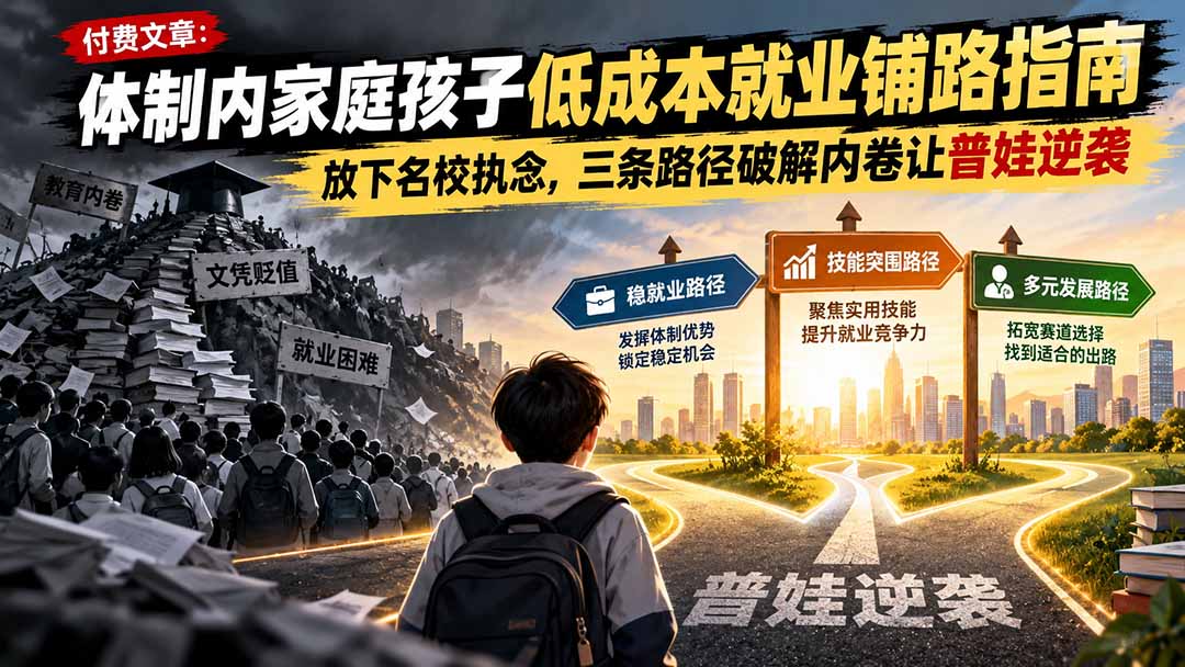 付费文章：体制内家庭孩子低成本就业铺路指南，放下名校执念，三条路径破解内卷让普娃逆袭-网创之家