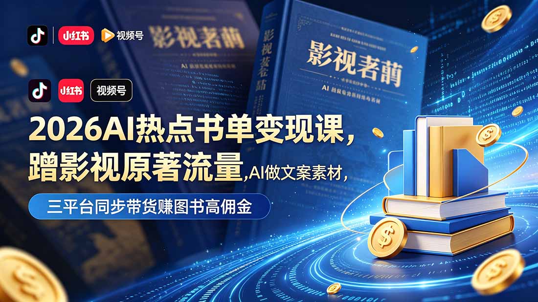 2026AI热点书单变现课，蹭影视原著流量，AI做文案素材，三平台同步带货赚图书高佣金-网创之家