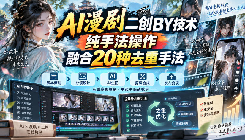 AI漫剧二创搬运技术，纯手法操作，融合20种去重手法-网创之家