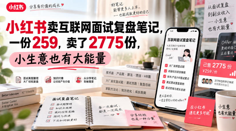 小红书卖互联网面试复盘笔记，一份259，卖了2775份，小生意也有大能量-网创之家