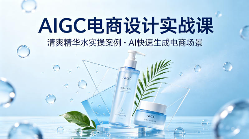 AIGC电商设计实战课，以清爽精华水为实操案例，教你用AI快速生成电商场景-网创之家
