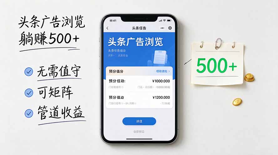 头条广告浏览躺赚500+无需值守，可矩阵并附有管道收益-网创之家