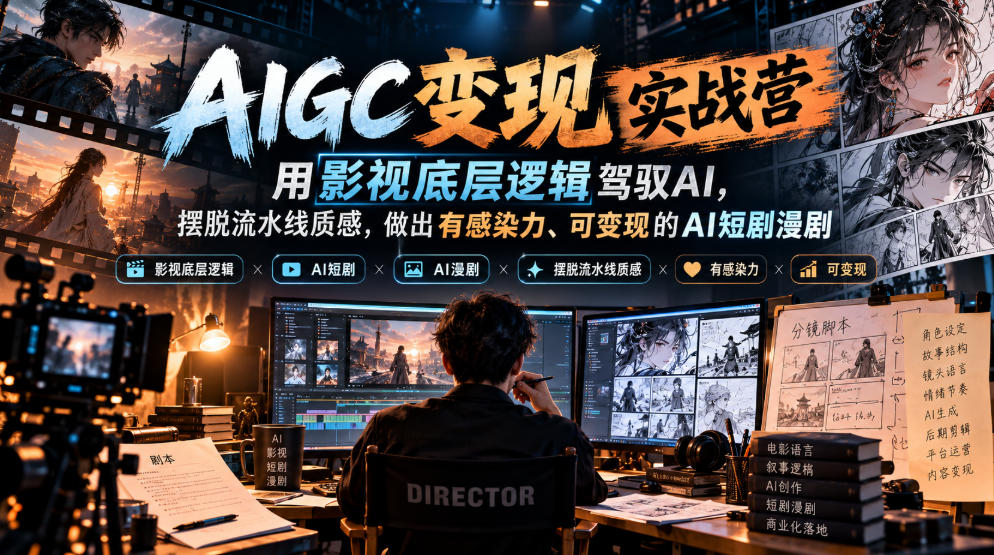 AIGC变现实战营，用影视底层逻辑驾驭AI，摆脱流水线质感，做出有感染力、可变现的AI短剧漫剧-网创之家