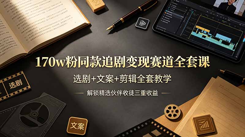 170w粉博主同款追剧变现赛道全套课，选剧+文案+剪辑全套教学，解锁精选伙伴收徒三重收益-网创之家