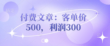 付费文章:客单价500,利润300-网创之家