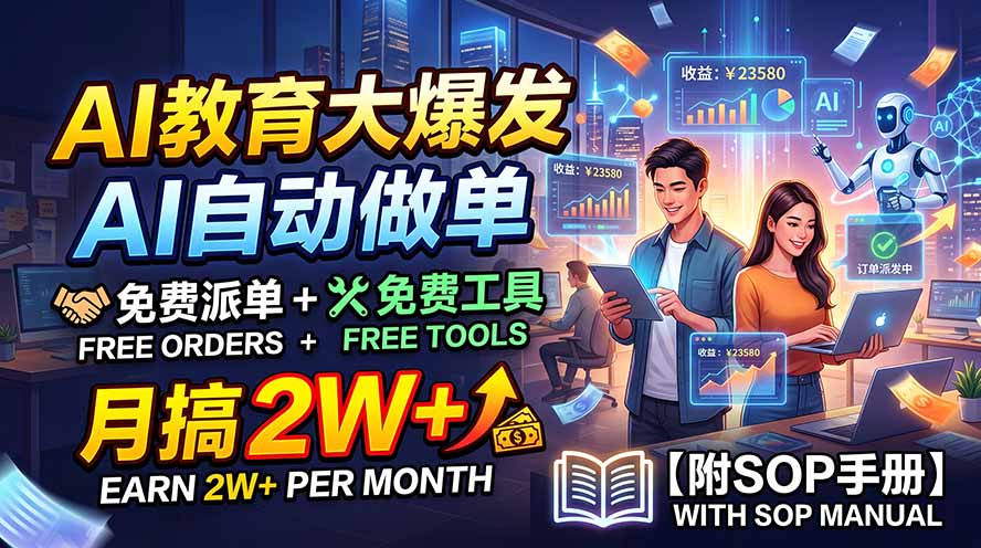 AI教育大爆发，AI自动做单，免费派单+免费工具，月搞2W+【附SOP手册】-网创之家