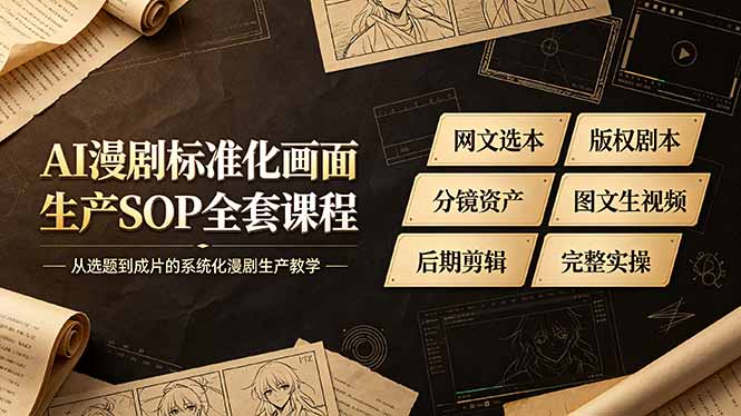 AI漫剧标准化画面生产SOP全套课程，网文选本版权剧本分镜资产全覆盖，图文生视频后期剪辑完整实操教学-网创之家