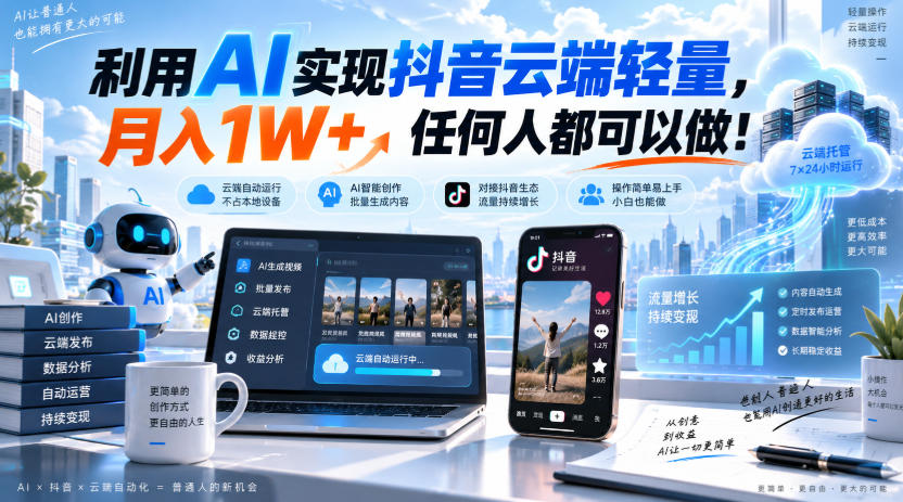 利用AI实现抖音云端轻量，月入1W+，任何人都可以做！【揭秘】-网创之家