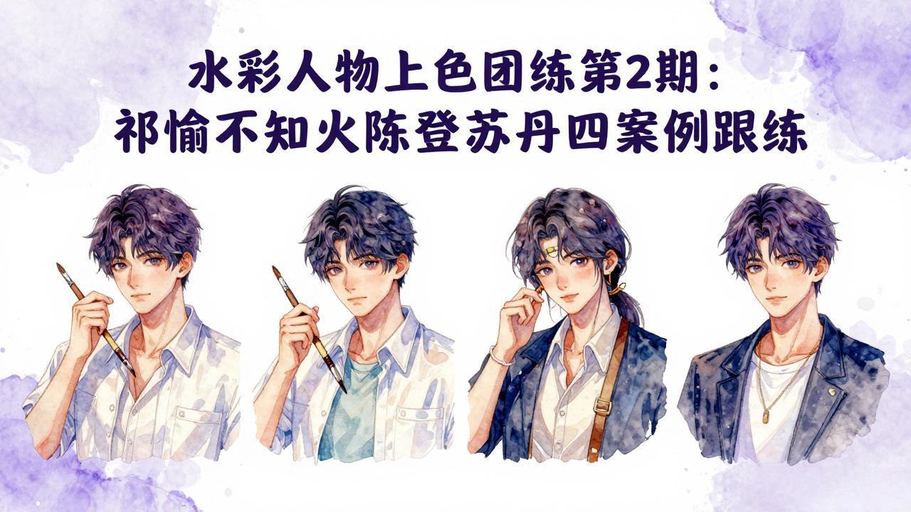 水彩人物上色团练第2期：祁煜不知火陈登苏丹四案例跟练，手把手提升绘画能力-网创之家