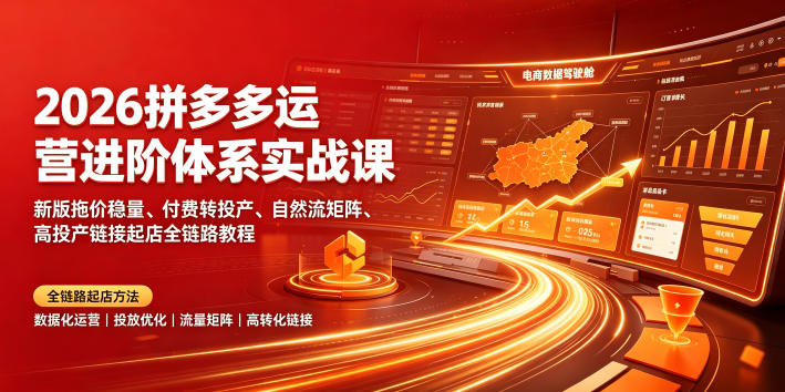 2026拼多多运营进阶体系实战课｜新版拖价稳量、付费转投产、自然流矩阵、高投产链接起店全链路教程-网创之家