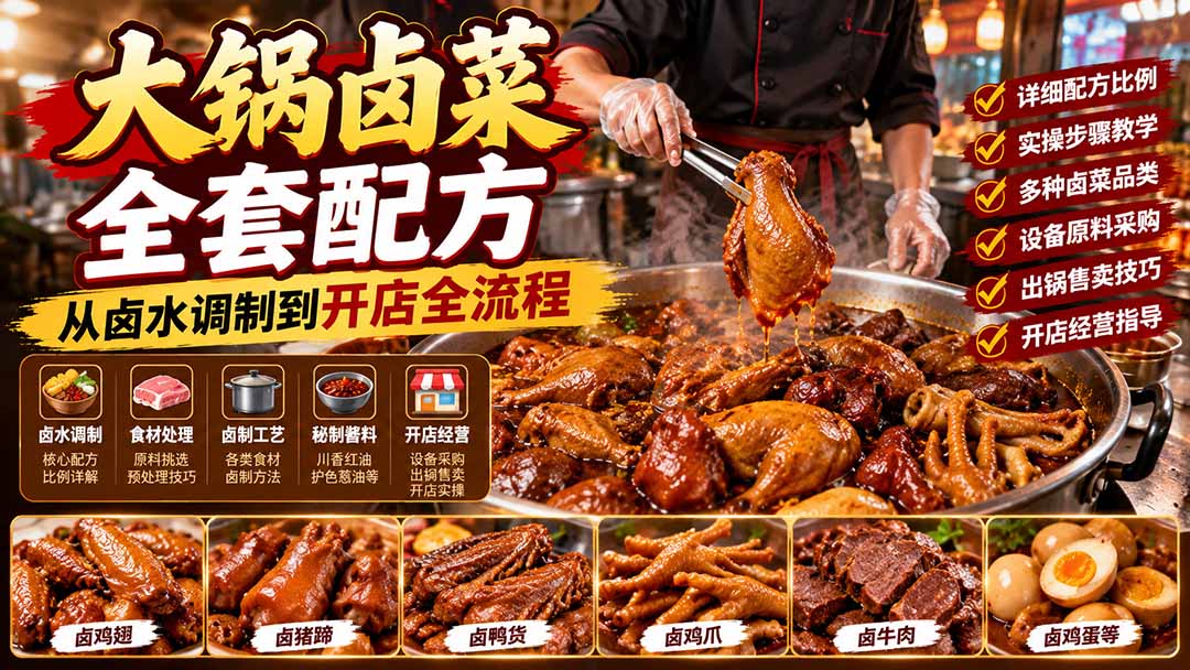 大锅卤菜全套配方，从卤水调制到开店全流程，感觉学会了去摆摊也不错-网创之家
