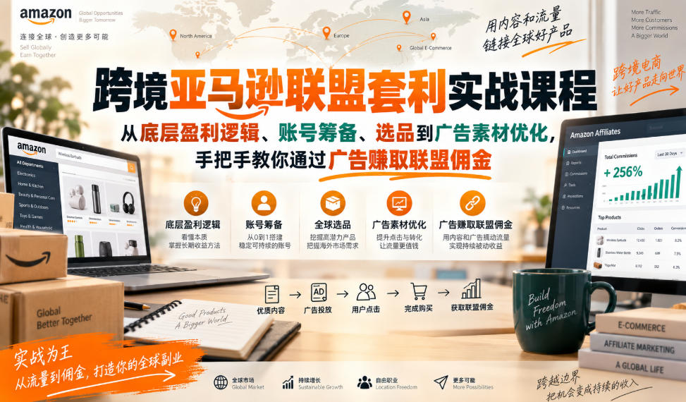 跨境亚马逊联盟套利实战课程，从底层盈利逻辑、账号筹备、选品到广告素材优化，手把手教你通过广告賺取联盟佣金-网创之家