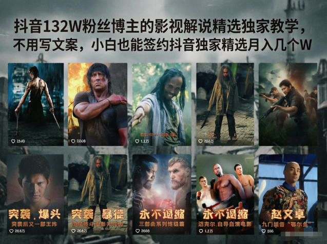 抖音132W粉丝博主的影视解说精选独家教学，不用写文案，小白也能签约抖音独家精选月入几个W-网创之家