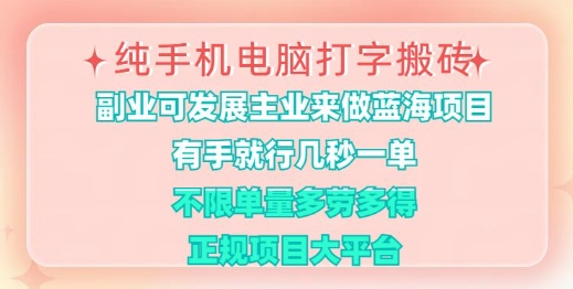 纯手机电脑打字搬砖，有手就行，几秒一单，多劳多得，正规项目大平台【揭秘】-网创之家