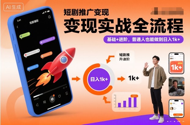 短剧推广变现实战全流程，基础+进阶，普通人也能做到日入1k+-网创之家