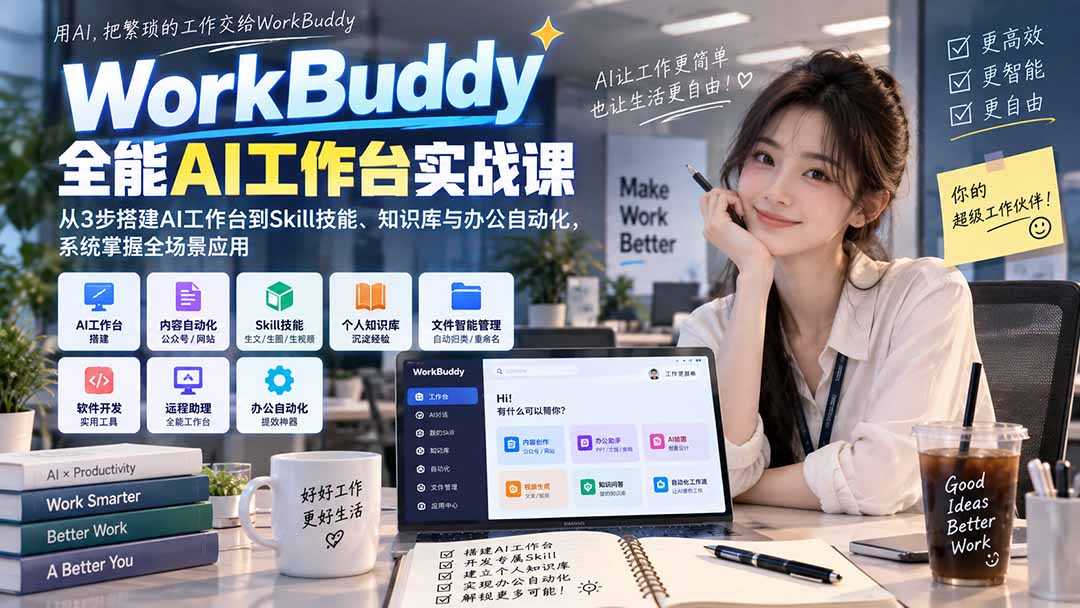 WorkBuddy全能AI工作台实战课：从3步搭建AI工作台到Skill技能、知识库与办公自动化，系统掌握全场景应用-网创之家