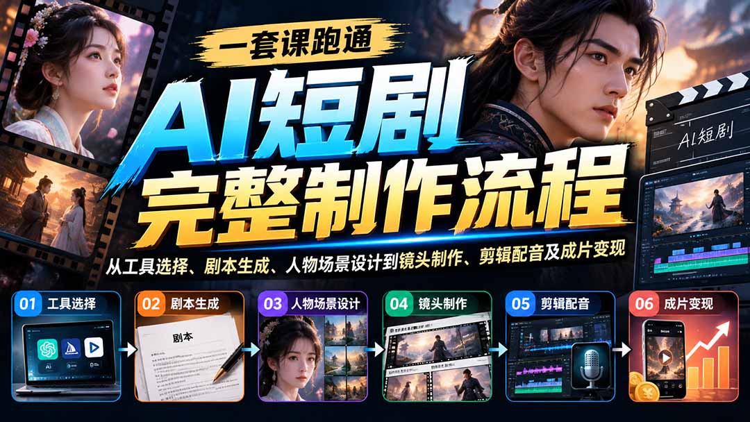 一套课跑通AI短剧完整制作流程：从工具选择、剧本生成、人物场景设计到镜头制作、剪辑配音及成片变现-网创之家