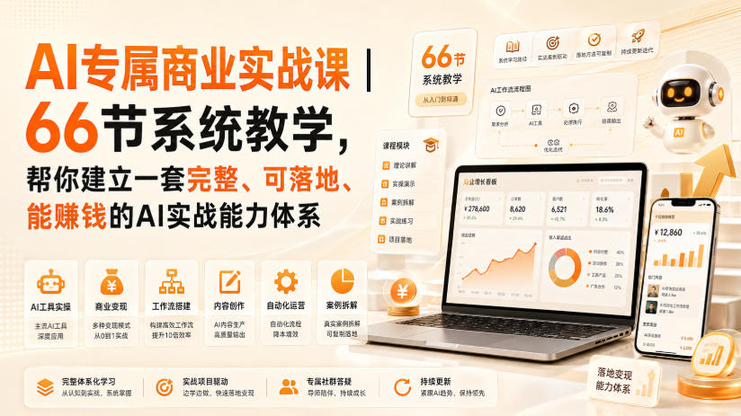 AI专属商业实战课｜66节系统教学，帮你建立一套完整、可落地、能賺钱的AI实战能力体系-网创之家
