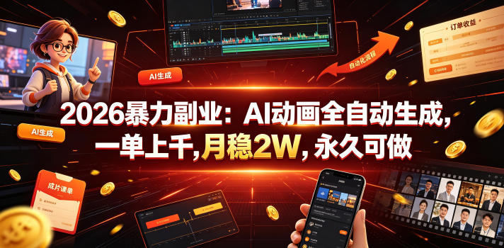 2026暴力副业：AI动画全自动生成，一单上千，月稳2W，永久可做【揭秘】-网创之家