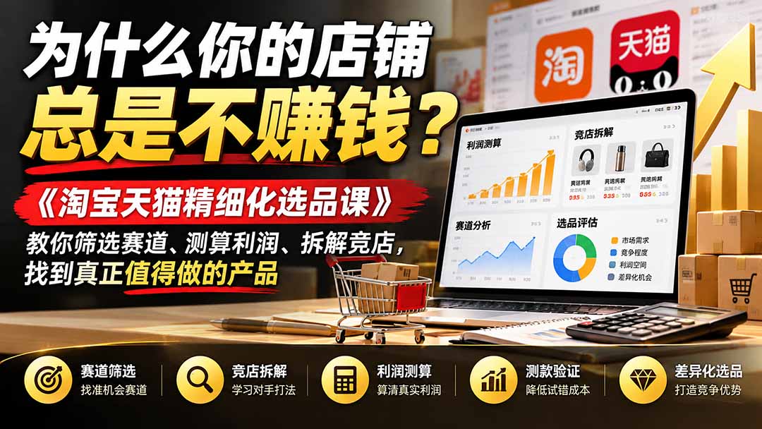 为什么你的店铺总是不赚钱？《淘宝天猫精细化选品课》教你筛选赛道、测算利润、拆解竞店，找到真正值得做的产品-网创之家