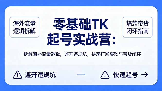 零基础 TK 起号实战营：拆解海外流量逻辑，避开违规坑，快速打通爆款与带货闭环-网创之家