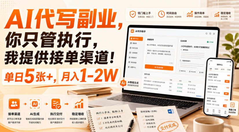 AI代写副业，你只管执行，我提供接单渠道！单日5张+，月入1-2W【揭秘】-网创之家